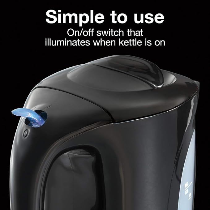 Proctor Silex Electric Tea Kettle, Water Boiler & Heater Auto-Shutoff & Boil-Dry Protection, 1000 Watts for Fast Boiling, 1 Liter, Black (K2071PS)