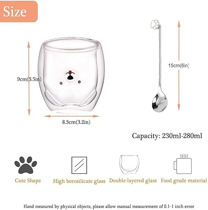 Dog Mug Cute Mugs Glass Double Wall Insulated Glass Espresso Cup, Coffee Cup, Tea Cup, Milk Cup,Kawaii Gift for Office and Personal Birthday Christmas (Happy Dog)