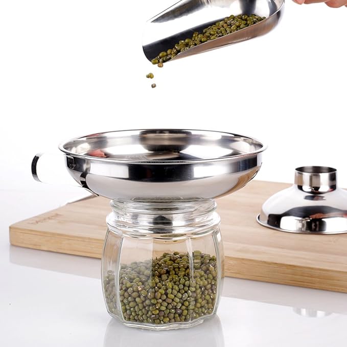 Stainless Steel Funnel for Mason Jar with Handle for Regular and Wide Mouth Jars (Neck-4.5cm)