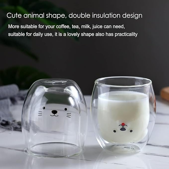 Dog Mug Cute Mugs Glass Double Wall Insulated Glass Espresso Cup, Coffee Cup, Tea Cup, Milk Cup,Kawaii Gift for Office and Personal Birthday Christmas (Happy Dog)