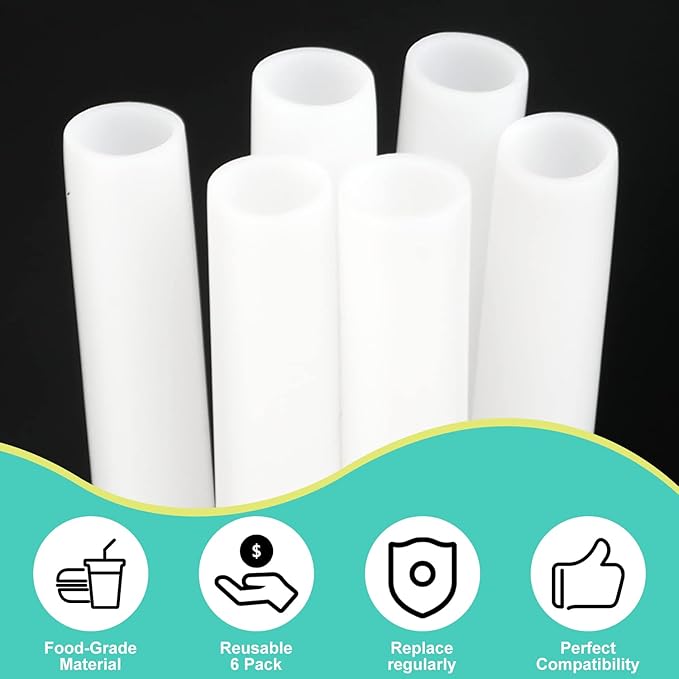 6PCS Replacement Straws for Owala Water Bottle 24 oz 32 oz, Reusable Plastic Straws with Cleaning Brush for Cup 24oz 32oz Travel Tumbler Accessories Parts for Sports Bottle(White)