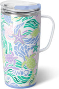Swig Life 22oz Travel Mug, Insulated Tumbler with Handle and Lid, Travel Coffee Mug, Cup Holder Friendly, Stainless Steel 22 oz Tumbler, Reusable Insulated with Lid (Sea Swirl)