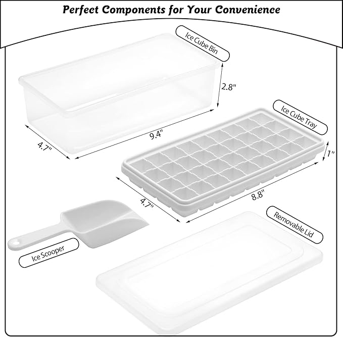 Silicone Ice Cube Tray with Leak-Proof Lid & Storage Bin for Freezer – BPA-Free 36-Piece Nugget Ice Molds, Spill-Resistant Cover & Ice Scoop Container Cover