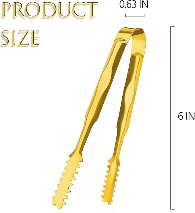 6 Pcs Ice Tongs Stainless Steel 6 Inch with Serrated Teeth Durable Serving Metal Tongs for Kitchen, BBQ, Buffet & Party Secure Grip Mini Tongs for Ice Cubes, Sugar, Salad，Appetizers