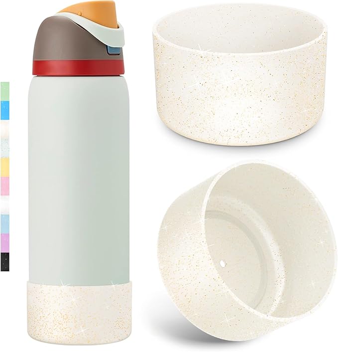 2PCS Glitter Silicone Boot for Owala Water Bottle, Anti-Slip Protective Sleeve for Owala Twist,FreeSip and Flip Stainless Steel Water Bottle, BPA-Free, Dishwasher Safe, Accessories