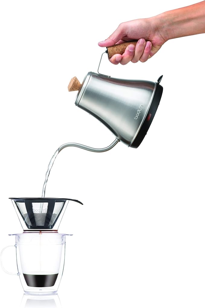 Bodum 12oz Pour Over Coffee Dripper Set w/Double Wall Mug and Reusable Permanent Filter, Plastic, BPA-Free, Clear