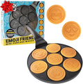 Emoji Mini Pancake Pan- 7 Unique Flapjack Smiley Faces for Kids, Nonstick Pan Cake Maker Stovetop Griddle for Easy Cleanup, Long Handle for Easy Holding, Breakfast Gift- Officially Licensed by Emoji