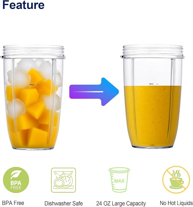 Upgrade Blender Cups and Blades Fit for Nutribullet 600w/900w, Replacement Parts 24oz Cups and Extractor Blades with 4 Rubber Gaskets, Blender Accessories (8 Pcs)