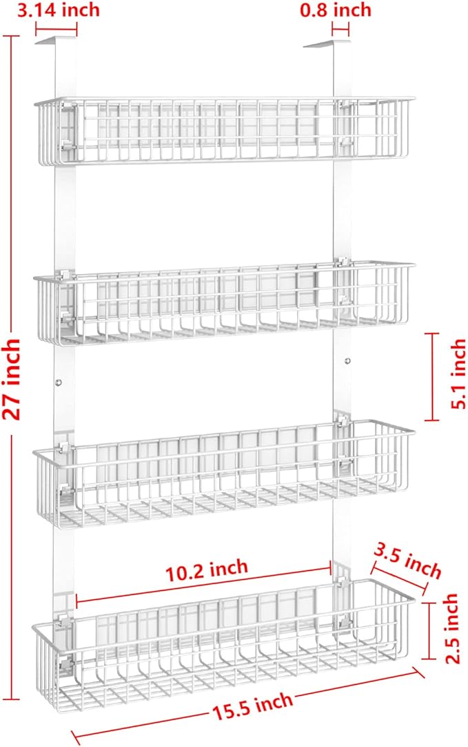 4 Tier Magnetic Spice Rack | Strongly Magnetic Spice Shelf with Utility Hooks | Refrigerator Spice Storage | Kitchen Storage Rack for Placing Seasoning Bottles, Plastic Wraps or Garbage Bags (White)
