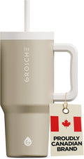 GROSCHE ASPEN 32 oz Tumbler with Handle and Straw. Extreme Insulation, Classy Design, Built to Last Insulated Stainless Steel Tumbler with Handle, Lid and Straw - Sand Beige