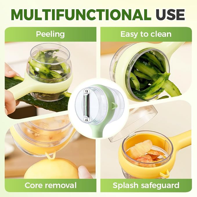 3 in 1 Peeler with Container, 2025 New Stainless Steel Peelers with Container with Handle Fruit Knife, Multifunctional Vegetable Peelers for Home Kitchen (Yellow and Green)
