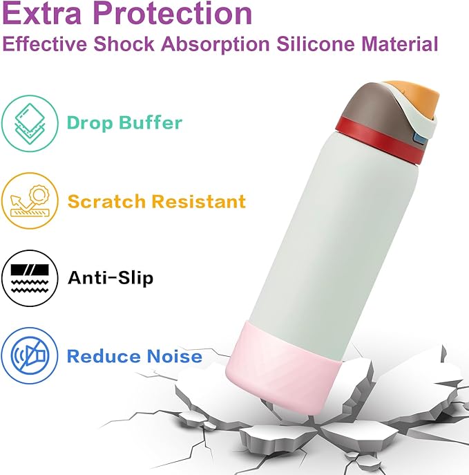 2PCS Silicone Water Bottle Boot for Owala 32oz, Protective Bottom Bumper Anti-Slip Sleeve for FreeSip, Twist, and Flip Stainless Steel Bottles, Dishwasher Safe and BPA Free(Pink)