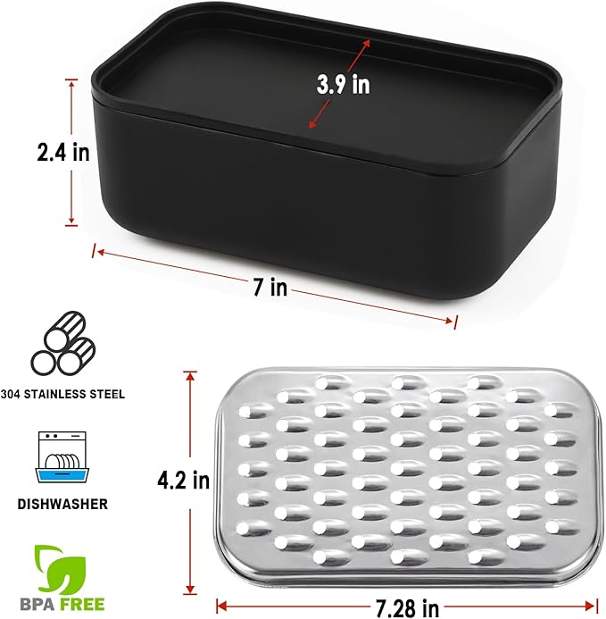 Cheese Grater Citrus Lemon Zester with Food Storage Container & Lid - Perfect For Hard Parmesan Or Soft Cheddar Cheeses, Ginger, Vegetables, Butter, Chocolate & Nutmeg, Black