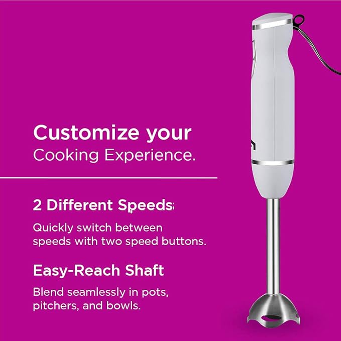 Immersion Hand Blender 2 Speed Stick Mixer with Stainless Steel Shaft & Blade, 300 Watts Easily Food, Mixes Sauces, Purees Soups, Smoothies, and Dips, Ivory