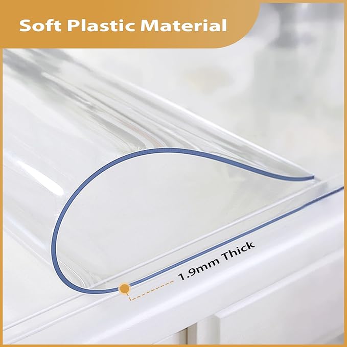 Clear Table Protector 42 x 72 Inch, 1.9mm Thick Waterproof PVC Plastic Table Cover, Durable Table Pad for Dining Room, Kitchen, Writing Desk, and Coffee Tables
