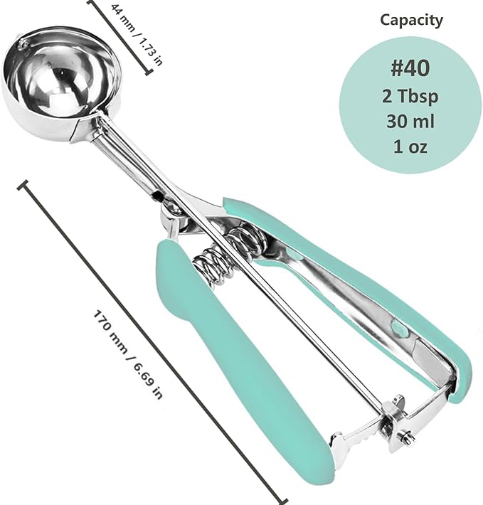 Mint Green Stainless Steel Ice Cream & Cookie Scoop - 2Tbsp/30ml/1oz Capacity, Trigger Release