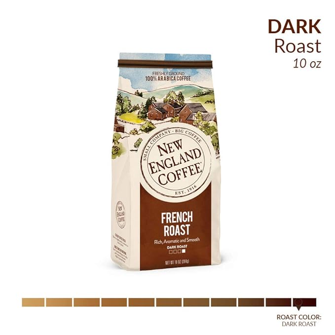 New England Coffee French Roast Dark Roast Ground Coffee, 10oz Bag (Pack of 1)