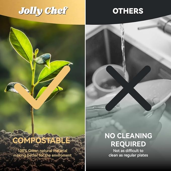 JOLLY CHEF Compostable 5 Compartment Paper Plates 10 * 8.25 * 1 inch 125 Pack Small Disposable Eco-Friendly Biodegradable Food Trays for Primary and Secondary School Students’ Lunch (Brown)