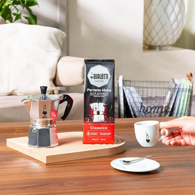 Bialetti Caffe Italian Roasted - 8.8 oz Espresso Ground Coffee - Classico Perfect for Moka - Intensity 7