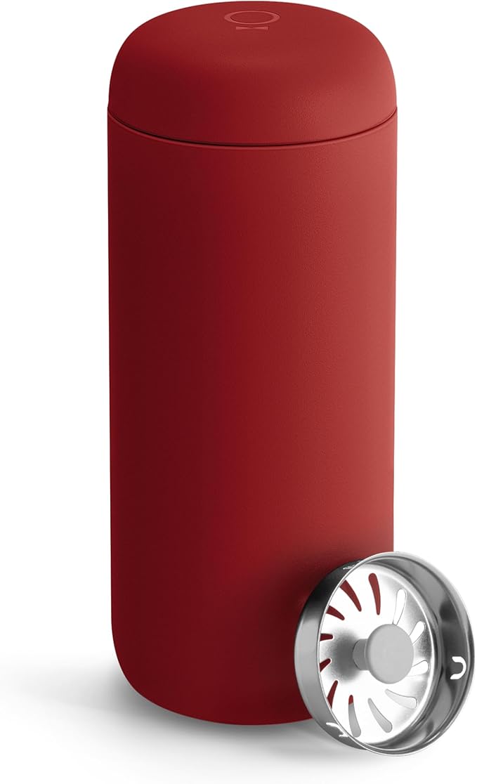 Fellow 16 oz Carter Move Travel Mug - Vacuum-Insulated Stainless Steel Travel Coffee Mug - Coffee Tumbler with Ceramic Interior and Splash Guard - Red