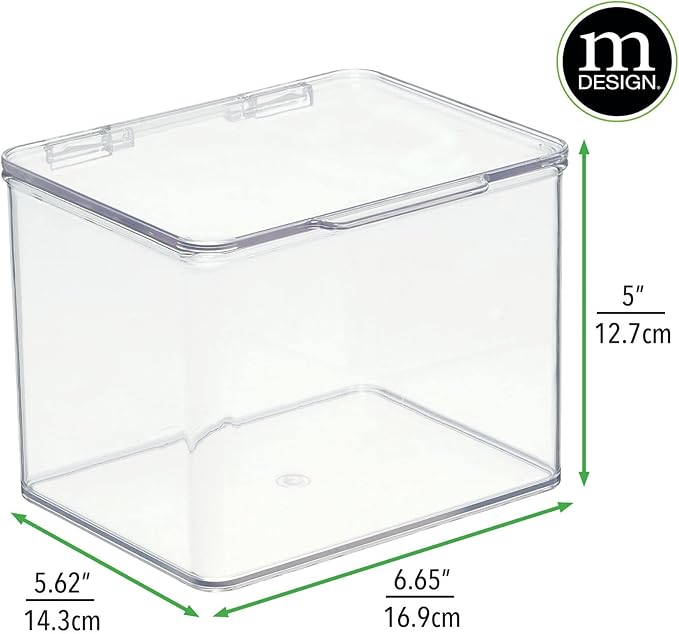 mDesign Plastic Kitchen Pantry and Fridge Storage Organizer Box Containers w/Hinged Lid for Shelves or Cabinets, Holds Food, Snacks, Seasoning, Condiments, Utensils, Lumiere Collection, Clear