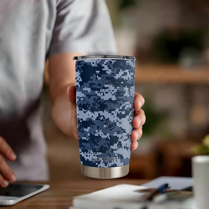 SANDJEST Camo Tumbler 20oz Stainless Steel Insulated, Camouflage Travel Coffee Cup, Gifts for Men Women, Hunting Lovers, Birthday Christmas