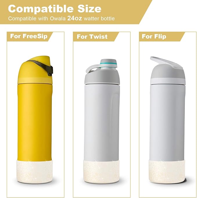 2PCS Glitter Silicone Boot for Owala Water Bottle, Anti-Slip Protective Sleeve for Owala Twist,FreeSip and Flip Stainless Steel Water Bottle, BPA-Free, Dishwasher Safe, Accessories