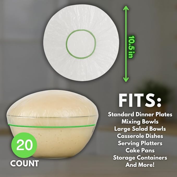 20 Bowl Covers - Reusable Plastic Food Covers with Elastic, Ideal for Bread Proofing and Storage
