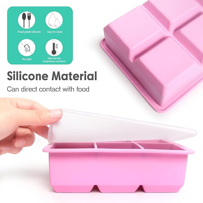 Silicone Ice Cube Trays 3 Pack - Large Size Silicone Ice Cube Molds with Leak Proof Removable Lid Square Ice Cube Tray And BPA Free for Cocktail,Whiskey, Stackable Flexible Ice