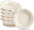 vancasso Mini Pie Pans Set of 6, 5.2 inch Ceramic Small Pie Plate for Baking, Shallow Ramekins Mini Pie Dish with Ruffled Edge for Chicken Pot Pie, Cake, Quiche, Tart, Cream Colored