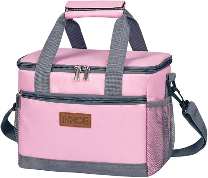 iknoe Insulated Lunch Bag, Foldable 8.5L Cooler Bag for Men & Women, Leakproof Thermal Design, Great for Office, Picnic, Travel, Lunch Box, Pink