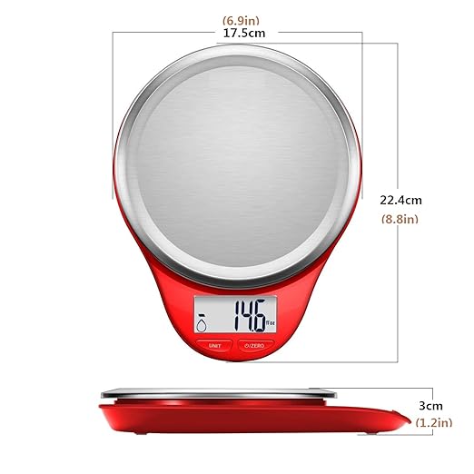 Food Scale, NUTRI FIT Kitchen Scales Digital Weight Grams and Ounces Large Stainless Steel Platform for Baking Cooking Weight Loss, High Accuracy Bread Coffee Scale, 1g Increment Tare Function, Red