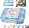 Bento Lunch Box Kids & Adults, Lunch and Snack Containers for Boys & Girls with 3 Compartments - School, Work Daycare, Meal Planning Portion Control Container, BPA-Free Boxes, Utensils, Blue 1 pack