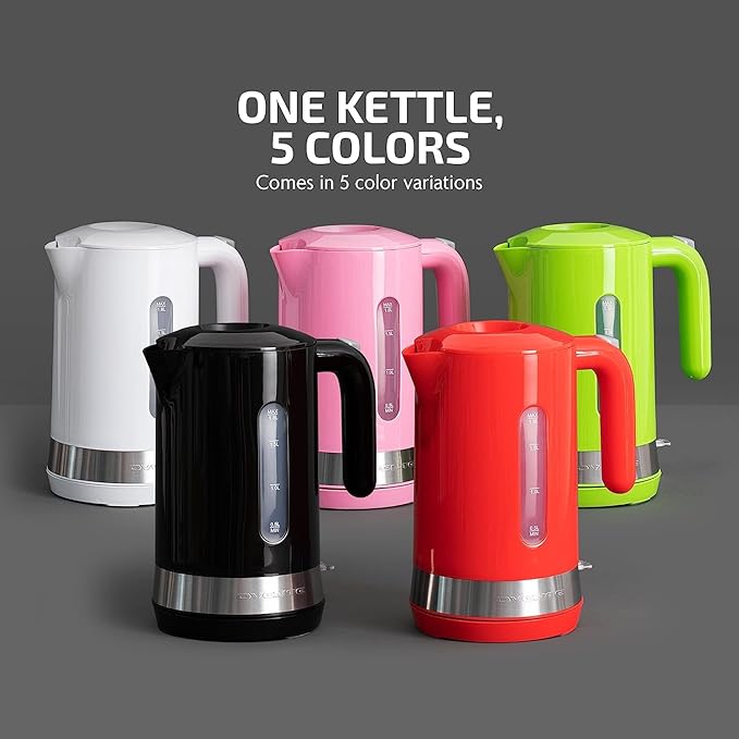 OVENTE 1.8L Electric Kettle, 1500W Fast Boiling Heater for Coffee or Tea, BPA Free, Easy to Fill Lid, Water Level Window, Auto Shut-Off, Boil-Dry Protection and Removable Filter, Pink KP413P