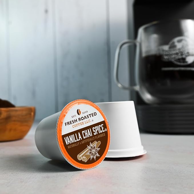 Fresh Roasted Coffee, Vanilla Chai Spice, Flavored Coffee Pods, K-Cup Compatible, 24 Count