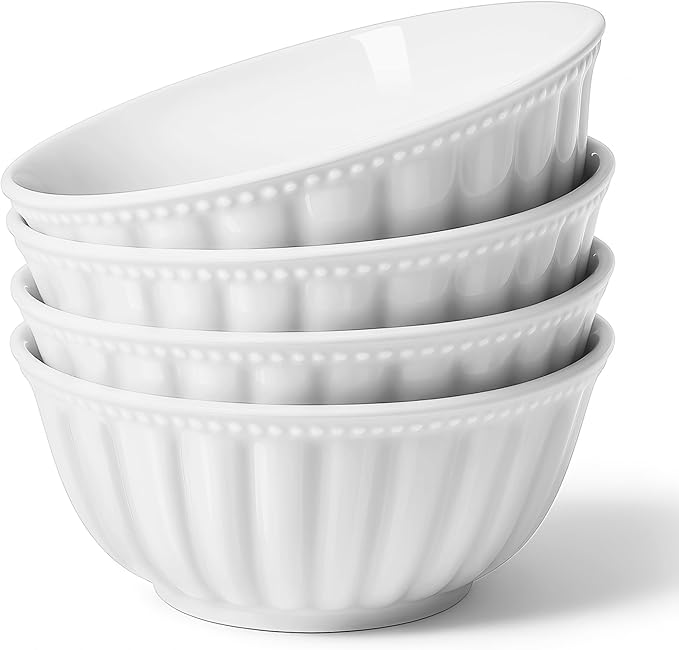 Ceramic Soup Serving Bowls for Kitchen, 6.4 Inch, Set of 4, Cereal Bowl Porcelain, Oven & Microwave Safe, White