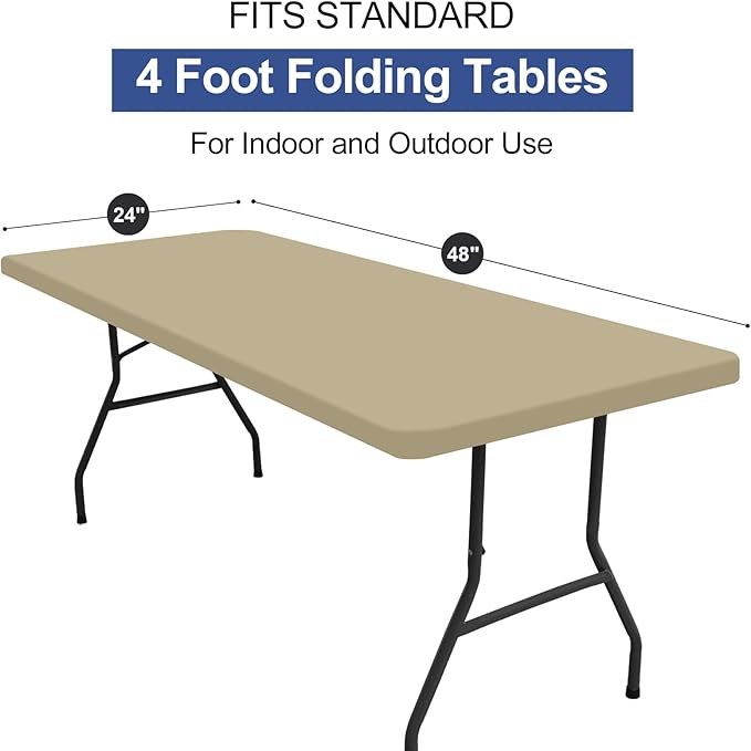 homing Rectangle Table Cloth Cover, Waterproof Polyester Elastic Fitted Tablecloth, Fits for 4 Foot Folding Tables, Washable Table Protector for Picnic, Camping, Outdoor (Taupe, 24" x 48")
