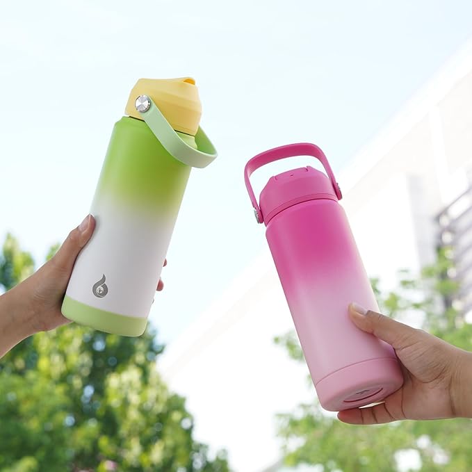 BJPKPK Insulated Water Bottle with Straw Lid, 18oz Thermo Water Bottles with Soft Nozzle, Flex Handle & Non-slip Boot, BPA Free Leak Proof Stainless Steel Metal Thermo, Tumblers, Cups,Black