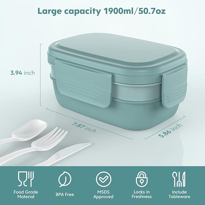 Adult Lunch Box,3 Stackable Bento Lunch Containers for Adults, Modern Minimalist Design Bento Box with Utensil Set, Leak-Proof Lunchbox for Dining Out, Work, Picnic