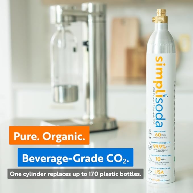 60L CO2 Canister Cylinders - Compatible w/Sodastream BLUE Screw-In Only, Ninja Thirsti, Philips, and More - Threaded Style Soda Streaming Machine CO2 Tanks Gas Refill, | 14.5 oz, Set of 2
