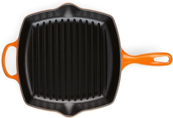 Le Creuset Enameled Cast Iron Signature Square Skillet Grill, 10.25", Flame
