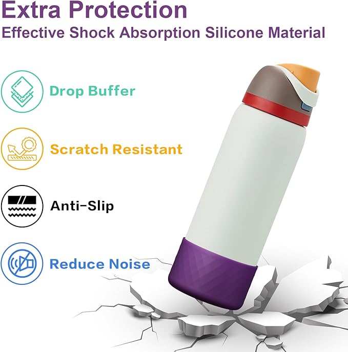 2PCS Silicone Water Bottle Boot for Owala 32oz, Protective Bottom Bumper Anti-Slip Sleeve for FreeSip, Twist, and Flip Stainless Steel Bottles, Dishwasher Safe and BPA Free