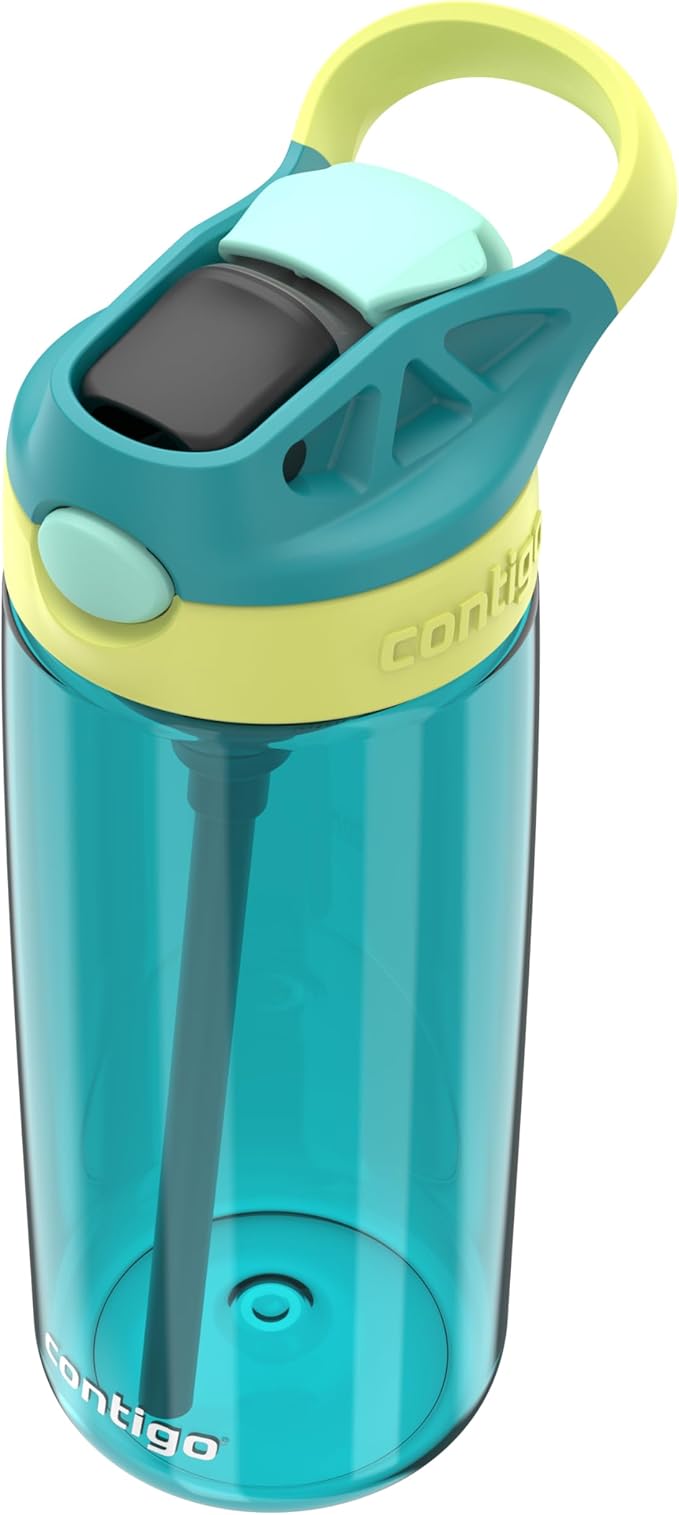 Contigo Aubrey Kids Water Bottle, 20oz, Juniper/Limelight, Spill-Proof Lid, Dishwasher Safe, BPA Free, Blue and Yellow