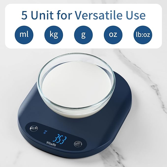 Vitafit 33lb/15kg Digital Food Scale in High Precision 0.1oz/1g, Our Own Kitchen Scale Professional Factory Since 2001, Home and Kitchen Essentials for Cooking and Baking, LED, 3*AAA Batteries, Blue