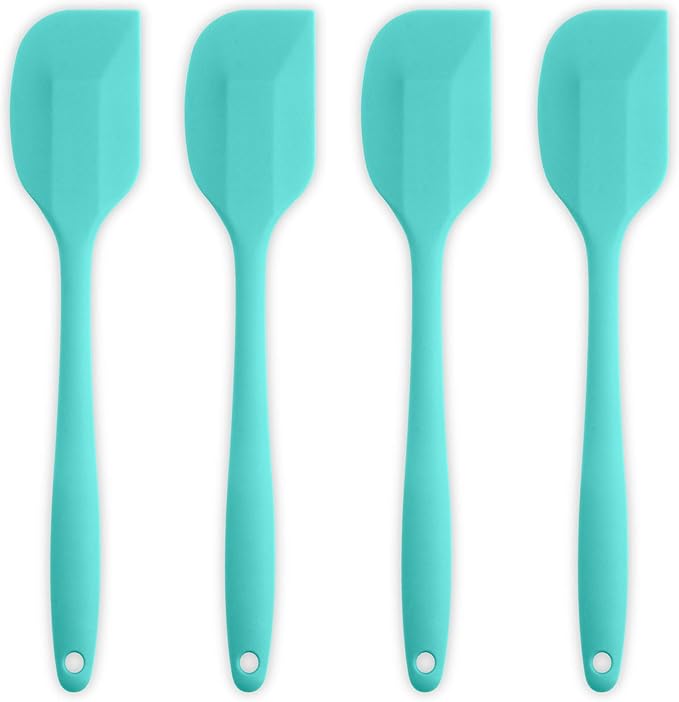 Silicone Spatula 4-piece Set, Heat-Resistant Non-stick Rubber Spatulas with Stainless Steel Core, Light Blue
