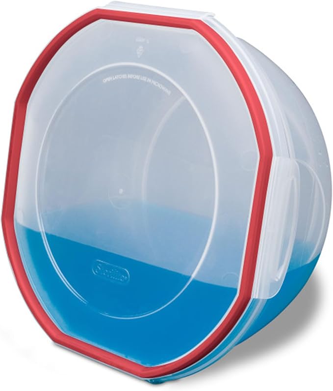 Sterilite Ultra-Seal 8.1 Qt Bowl, Large Airtight Food Storage Container, Latching Lid, Microwave and Dishwasher Safe, Clear With Red Gasket, 4-Pack