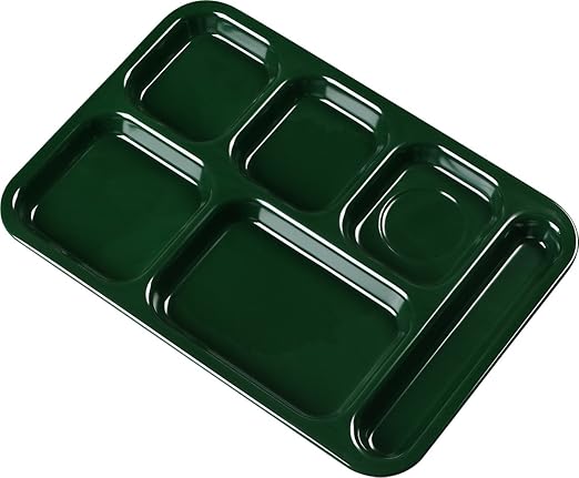 Carlisle FoodService Products Right Hand 6-Compartment Melamine Tray 14.5" x 10" - Forest Green, Length: 14.5