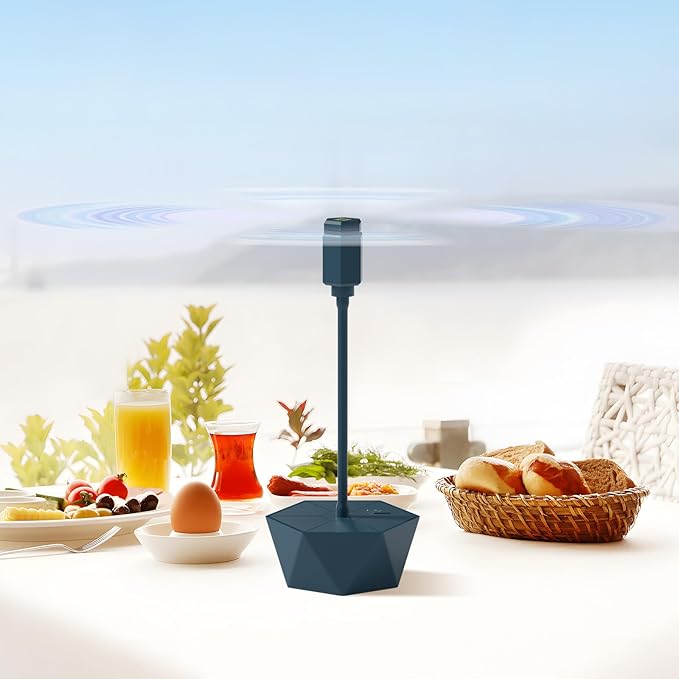Portable Battery Powered Fly Fans for Tables Up to 15 Hours Working Time, 4-Pack Indoor Outdoor Food Fan with Flexible Goose-Neck Blades for Home Restaurant Party Picnic Patio BBQ, Navy Blue