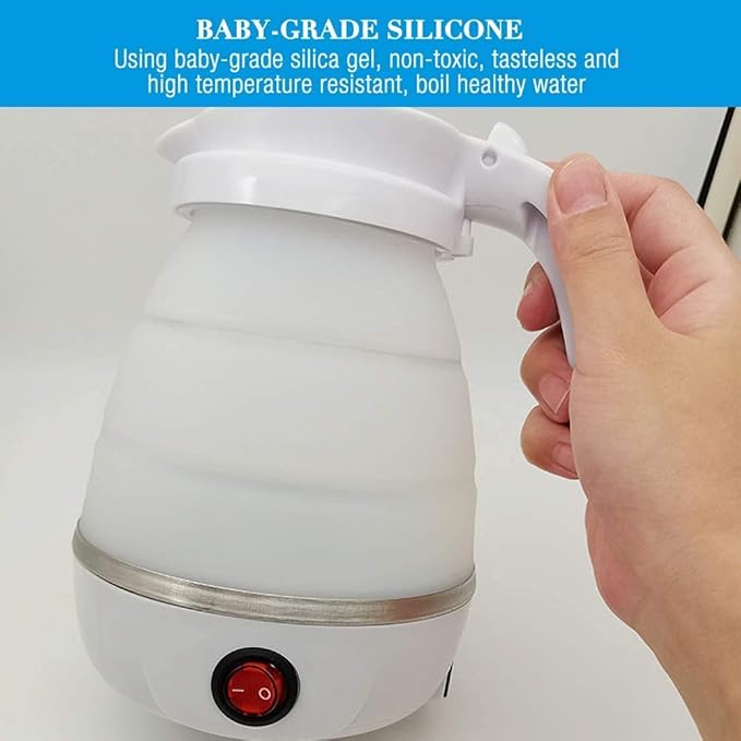 UpdateClassic Small Travel Foldable Electric Kettle, 0.6L Portable Collapsible Hot Water Boiler For Coffee Tea (White)
