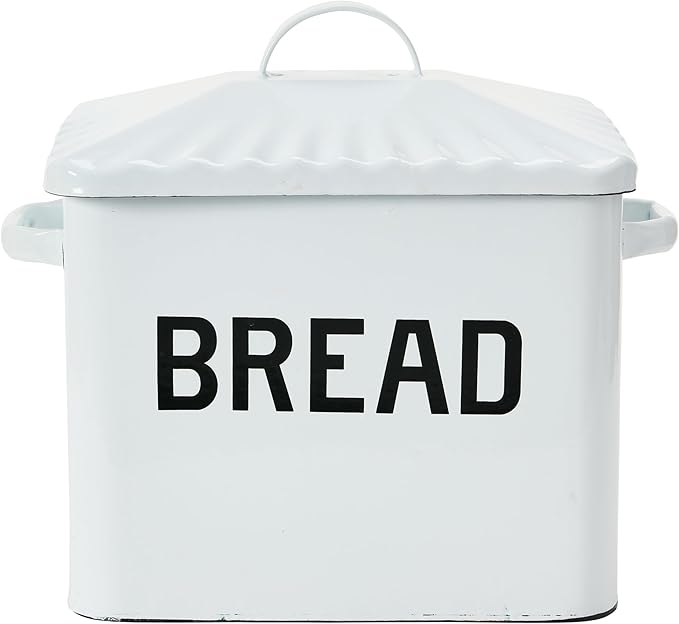 Creative Co-Op Distressed White Bread Box with Lid